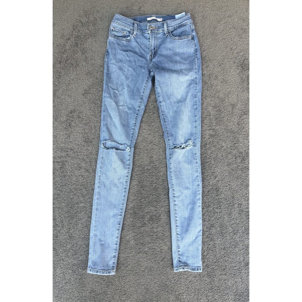 Levis 710 Super Skinny Jeans Light Wash Distressed Ripped Knee 28x32 Blue